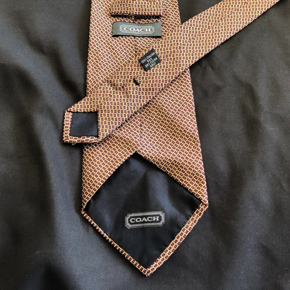 COACH Silk Tie 59.5" x 4" VINTAGE Burgundy Gold +